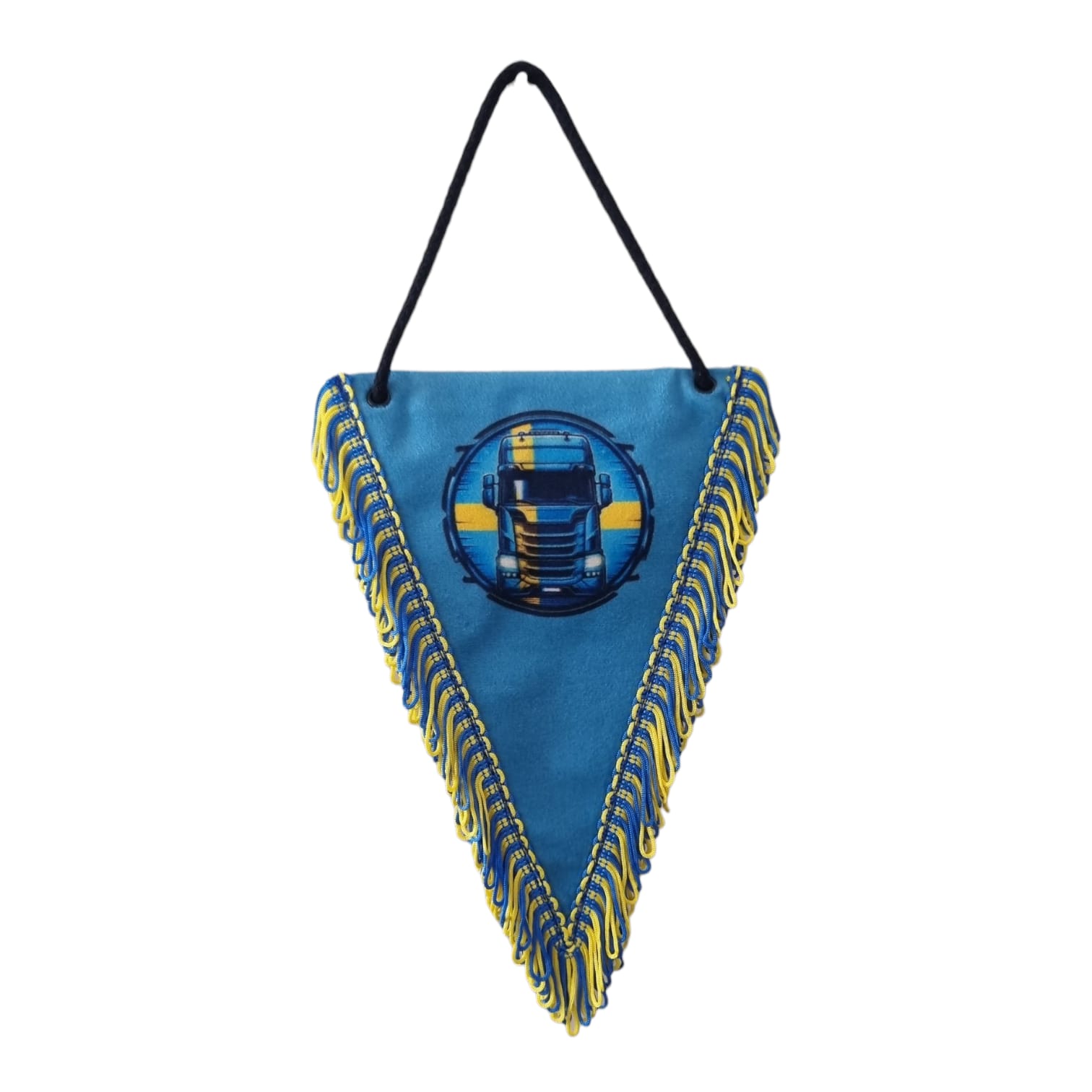 Plush pennant for a truck TIR with fringes